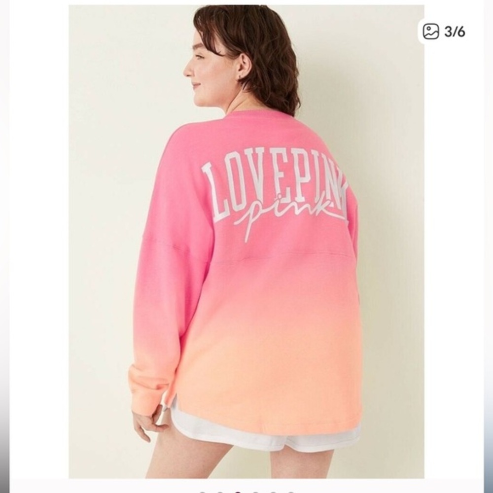 VICTORIA SECRET PINK varsity created jacket top peach neon dip dye Small,Ombre